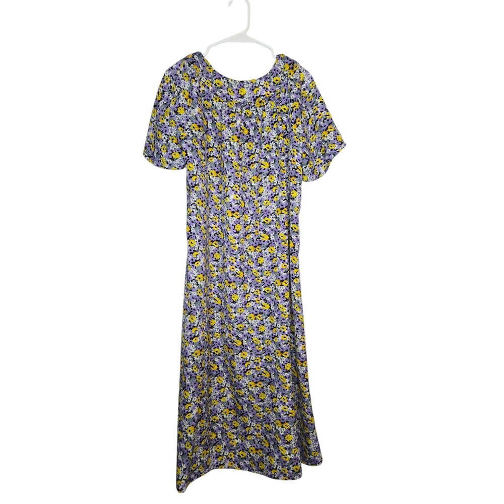 Handmade Prairie Floral Dress Purple Yellow Cottagecore Grandmacore Loose Fit - Picture 2 of 6